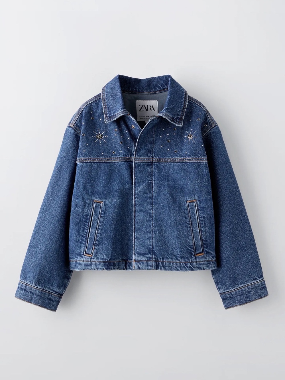 ZARA Dark Blue Denim Jacket with Star Stud Details